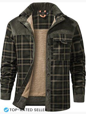 Sherpa Lined Flannel Plaid Shirt Jacket Snap Button Warm Winter Jacket Pockets
